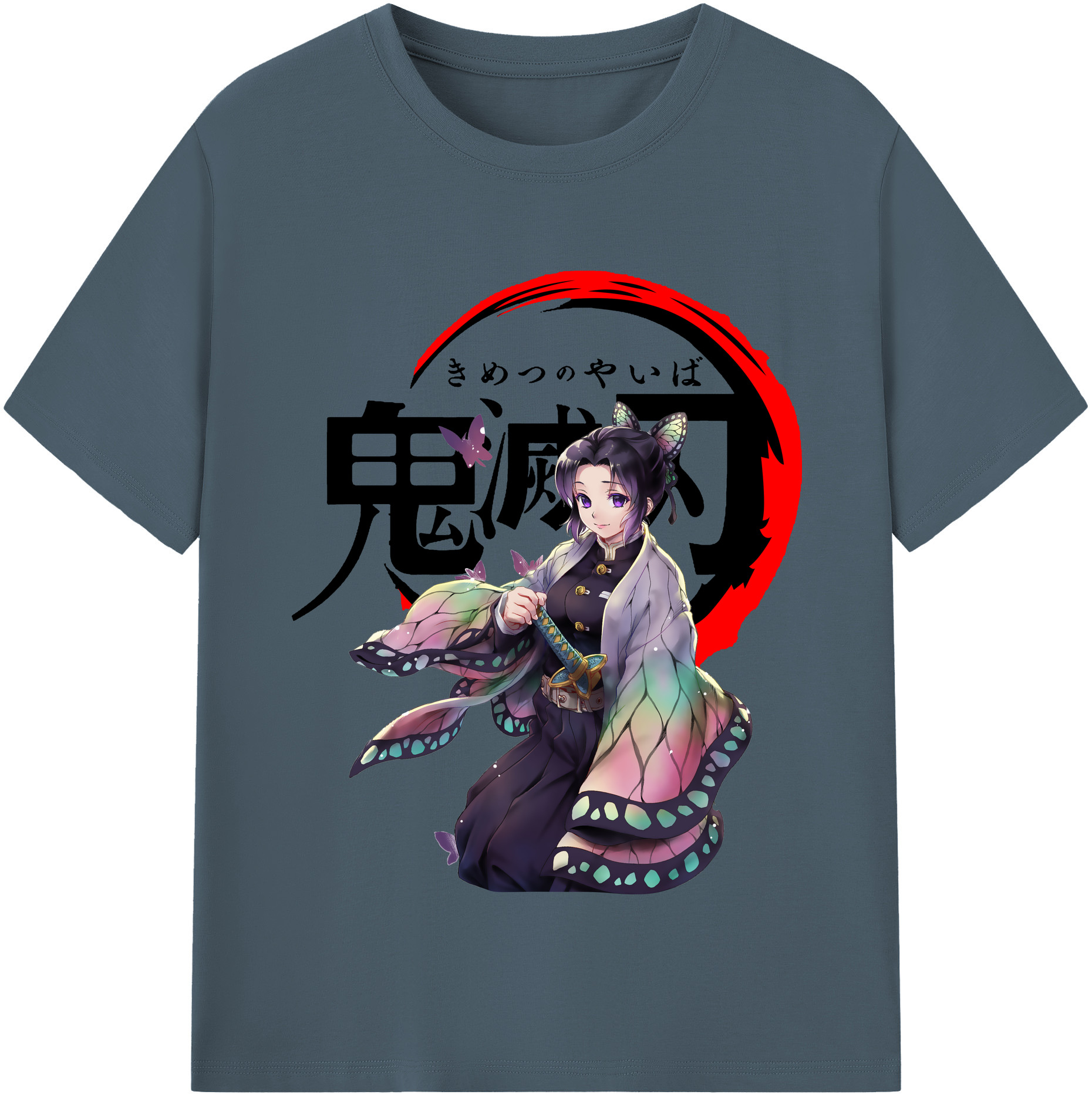 （画像用） 鬼滅の刃（きめつのやいば）蟲柱-胡蝶 しのぶ／こちょう しのぶ Kochou Shinobu 綿100％半袖Tシャツ（フロントプリント）